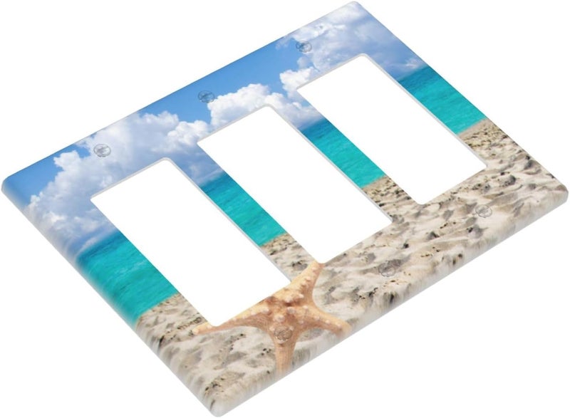 Giinly Beach Blue Ocean Triple Gang Rocker Decorative Light Switch Cover, 3-Gang Wall Plate Outlet Cover - Image 2